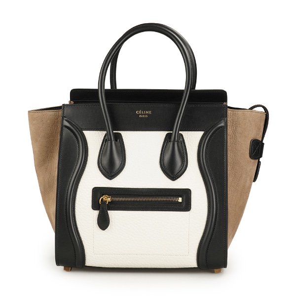 Celine - Black / White / Etoupe Leather and Nubuck Small Luggage Bag